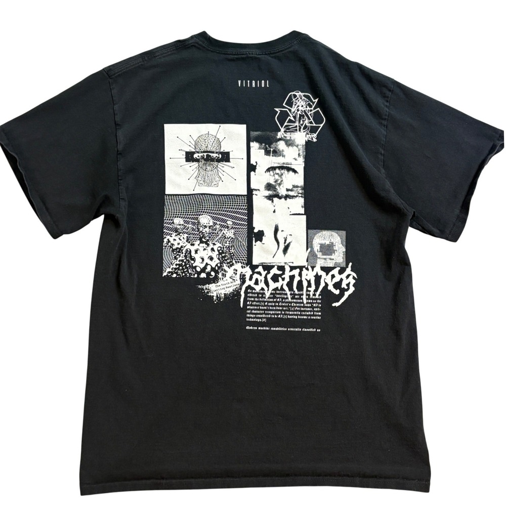 Vitriol Mens Black Cyber Graphic T-Shirt Machines AI Glitch Art Size Large